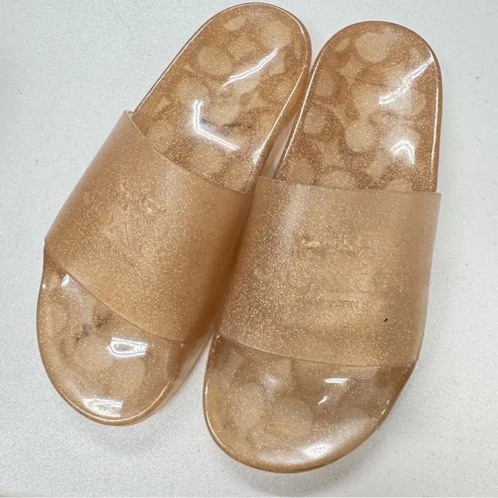Coach Pink Champagne Jelly Slides Women’s 5 Flat Sandals Beach Pool Vacation